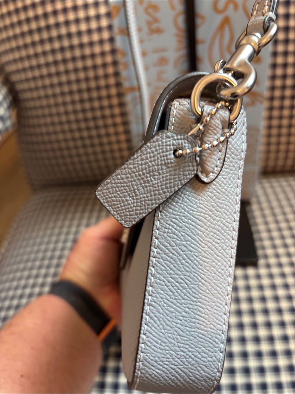Coach Light Gray Pebbled Leather Crossbody with Silver 'C' Hardware - Picture 4 of 11